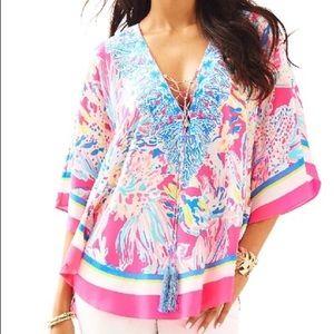 Lilly Pulitzer Lettie Silk Caftan Top In Dragonfruit Pink Size XS